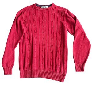 Oscar De La Renta Red Cable Knit Crewneck Sweater M 100% Cotton